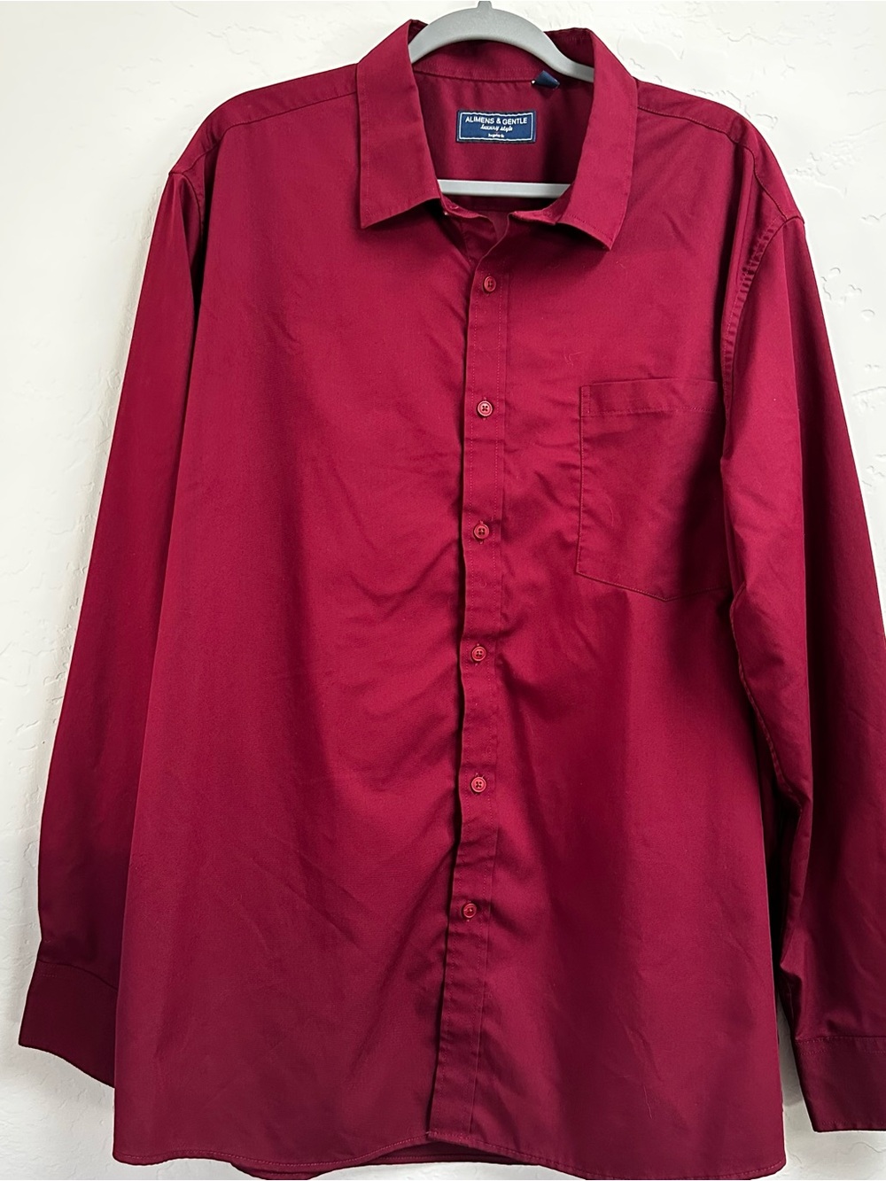 Alimens & Gentle Burgundy Maroon Long Sleeve Dress Shirt Regular Fit 2XL